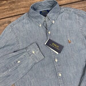 Polo Ralph Lauren Men's Classic Fit Untucked Fit Indigo Chambray Shirt SMALL NWT